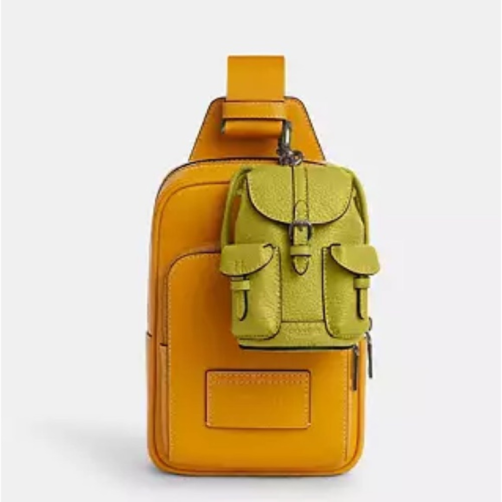 Coach Mini Warner Backpack Bag Charm- Gunmetal/Lime Green - Picture 6 of 6